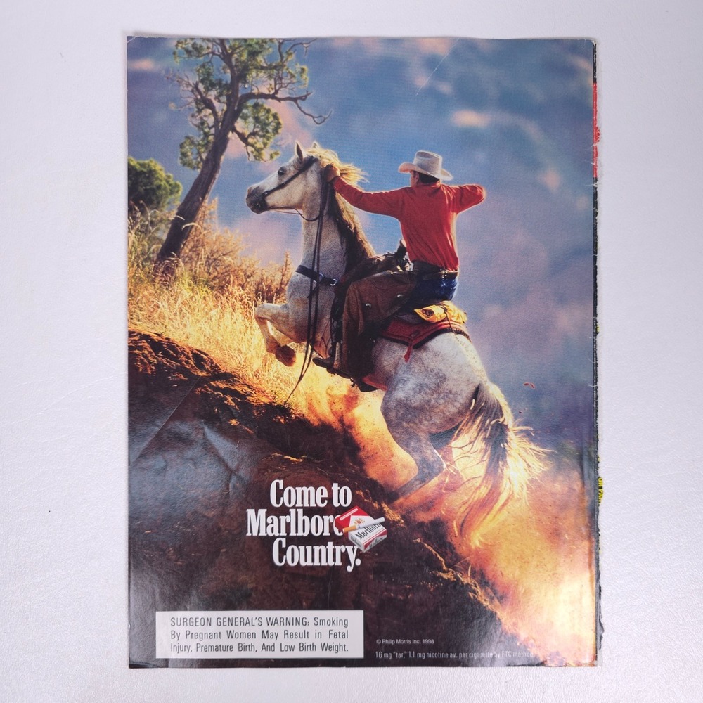 Marlboro Cowboy Horseback Ride Print Ad Vintage Philip Morris Western Decor